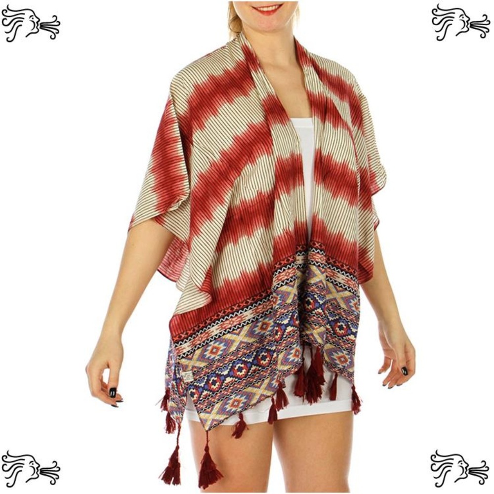 Aztec Pattern Tassel Ruana Scarf Kimono